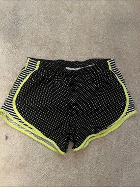 Varsity Black Polka Dot Athletic Shorts with Neon Yellow Trim